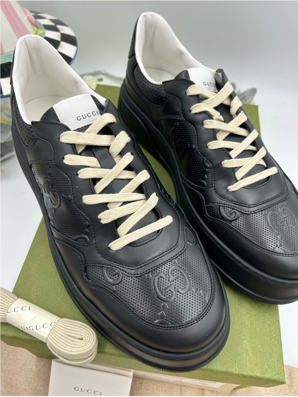 Men’s Gucci GG embossed leather sneakers size 13 fit 13.5 US made in Italy - Picture 3 of 14